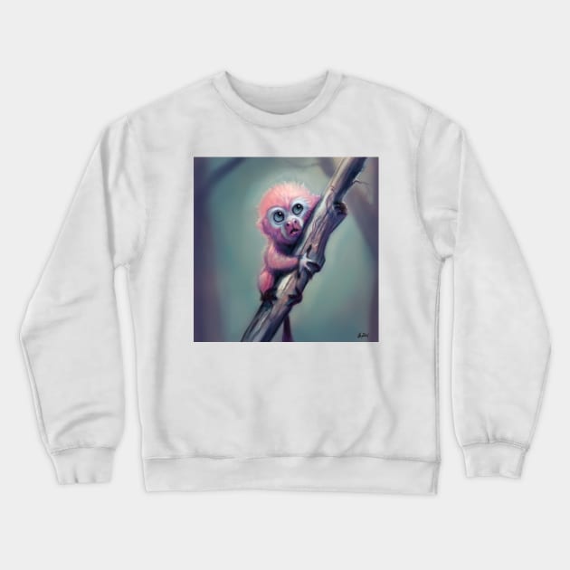 Pink little monkey Crewneck Sweatshirt by Artofokan